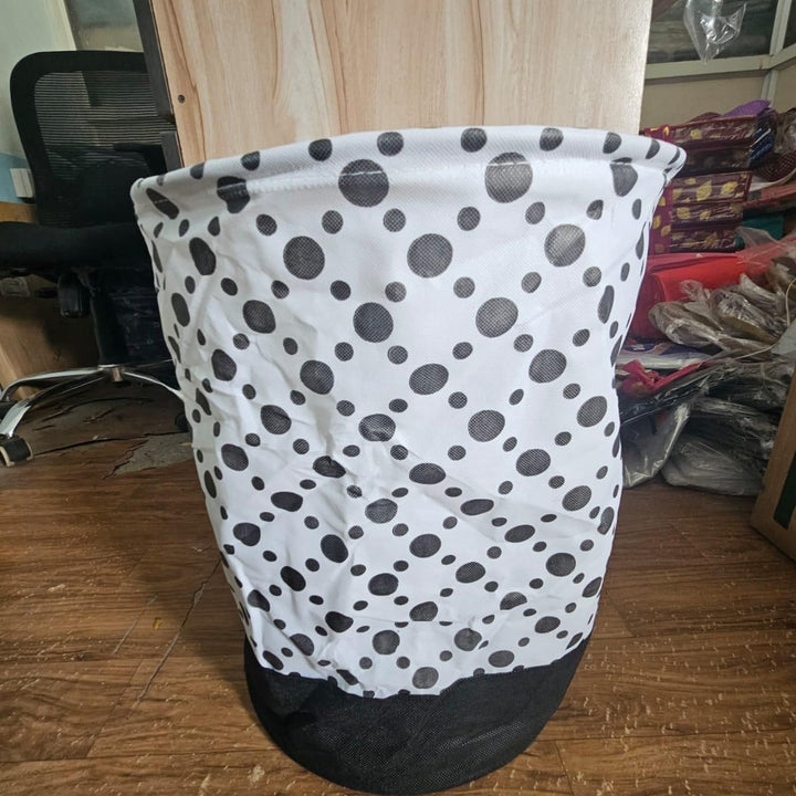 Round Canvas Black and White Polka Dot Laundry Bag 45 L