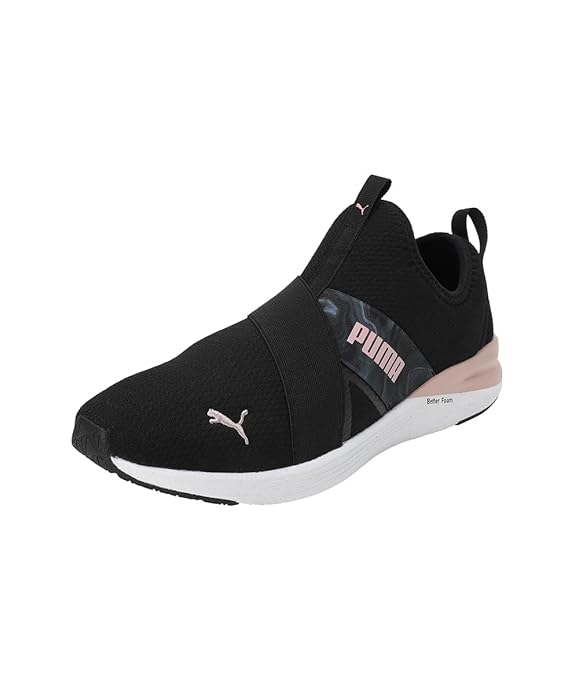 Side view of PUMA Women's Running Lace-Up Sneakers, showcasing the breathable upper, cushioned midsole, durable outsole, and iconic PUMA logo, designed for comfort and performance in running.