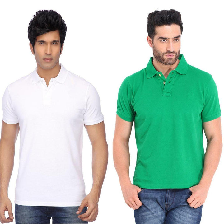 Cotton Blend Solid Half Sleeves Mens Polo Neck T-Shirt (Pack of 2)