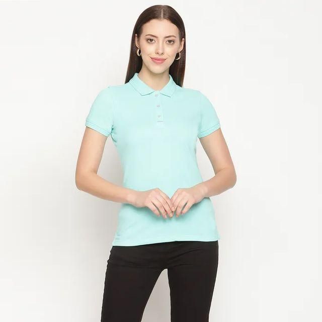 Ketex Sea Green Cotton Blend Polo Neck Tshirt