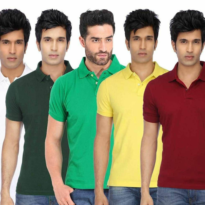 Poly Cotton Solid Half Sleeves Mens Polo T-shirt (Pack of 5)