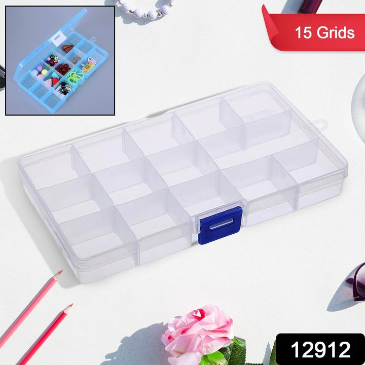 15 Grids Jewelry Organizer Plastic Jewelry Organizer Box Clear Jewelry Organizer Box Plastic Bead Organizers with Adjustable Dividers for Herbs Pills Bead, Jewelry, and Other Small Item (1 Pc) - Springkart 