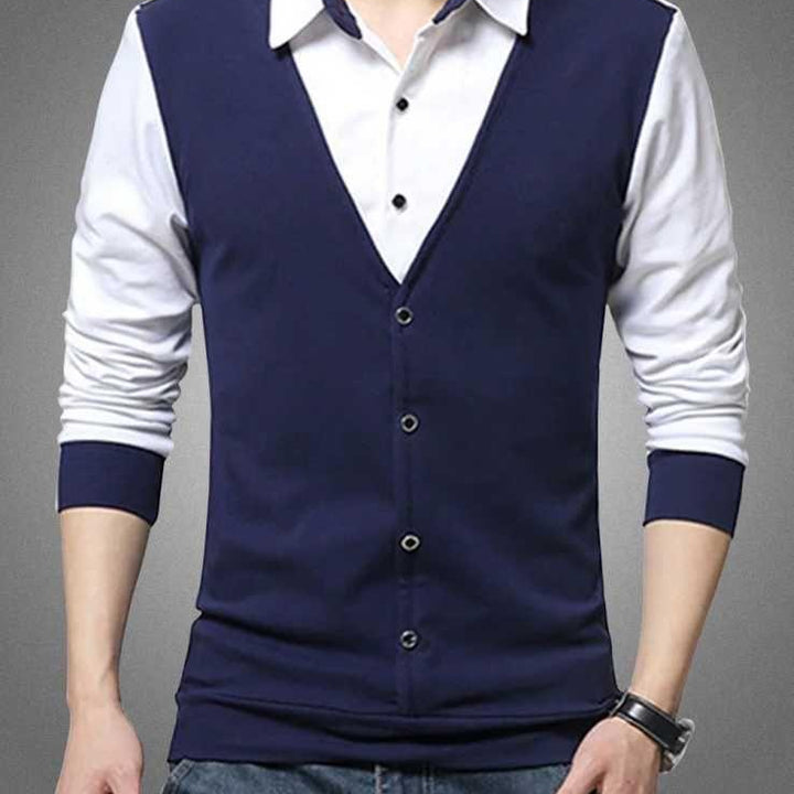 Cotton Blend Color Block Full Sleeves T-Shirt