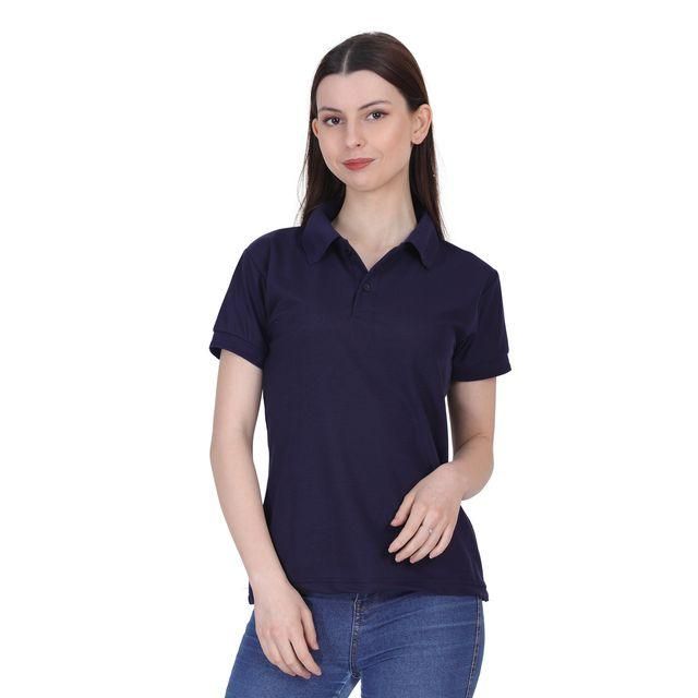 Ketex Navy Blue Cotton Blend Polo Neck Tshirt