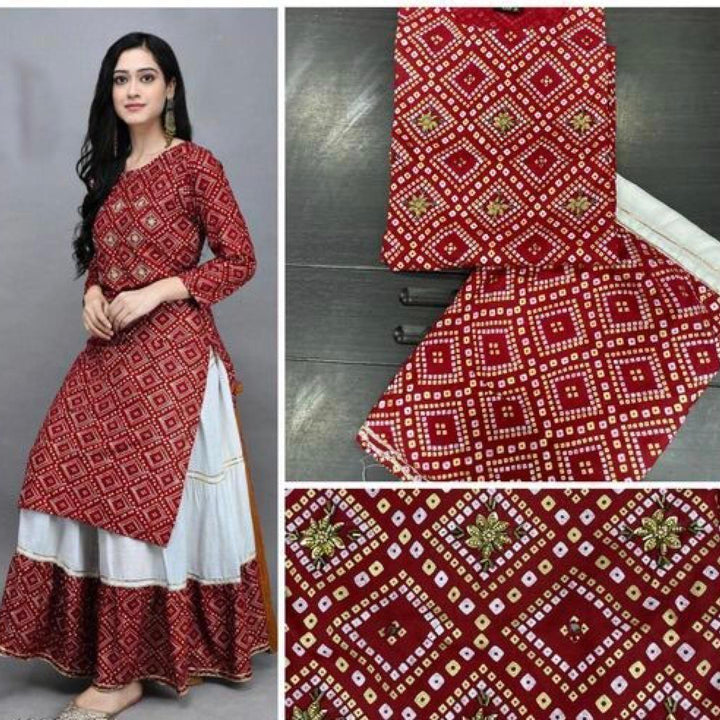 Stunning Printed Rayon Kurti Skirt Sets - Springkart 