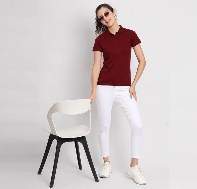 Ketex Maroon Cotton Blend Polo Neck Tshirt