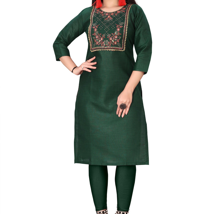 Women's Embroidery Cotton Slub Kurti