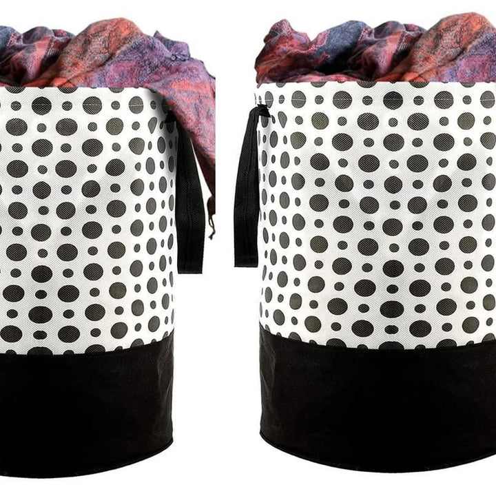 Round Canvas Black and White Polka Dot Laundry Bag 45 L