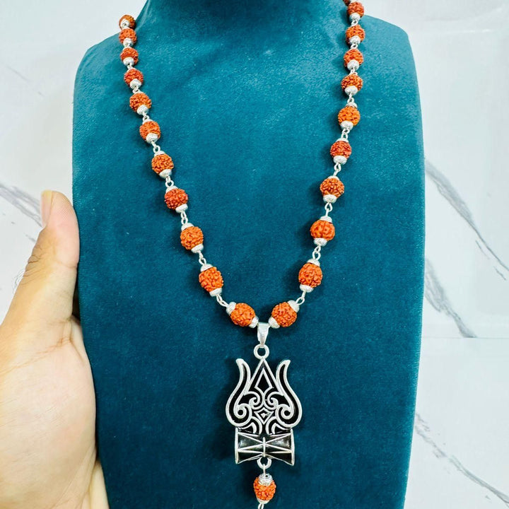 Trishul Damru Rudraksha Pendant with Orignal Rudraksha Mala