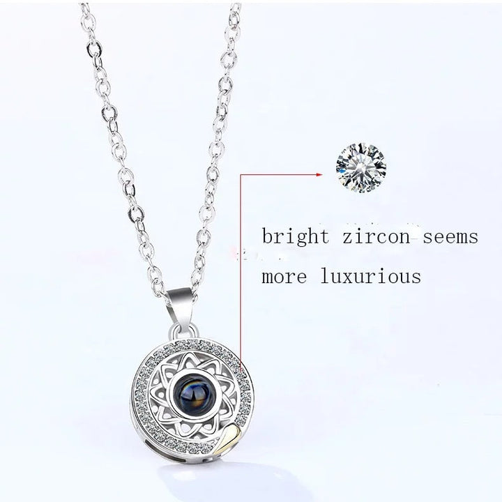 Sun and Moon Magnetic Necklace for Couples saying "I Love You" in 100 languages