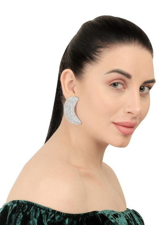 Lavish Silver Studded Shinning Half Moon Stud Earing For Women and Girls - Vembley