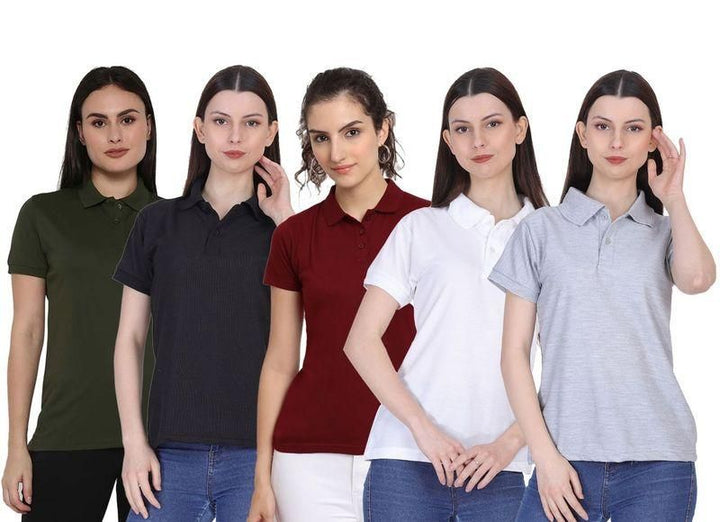 Ketex Cotton Blend Polo Neck T-shirt (Pack Of 5)