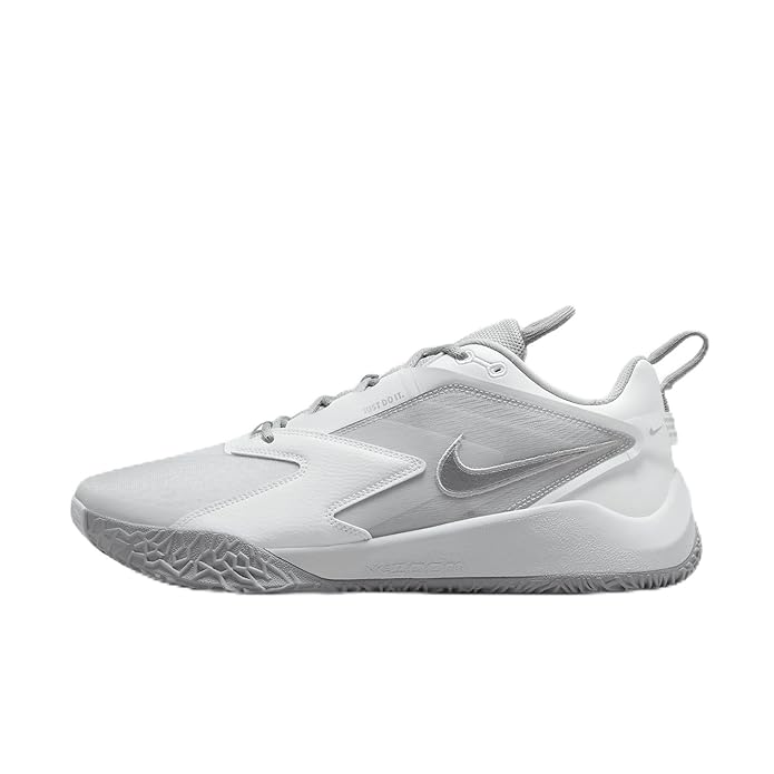 A side-angle view of Nike Air Zoom HyperAce 3 indoor unisex footwear showcasing the breathable upper Zoom Air cushioning and durable outsole designed for court performance placed on a clean background.