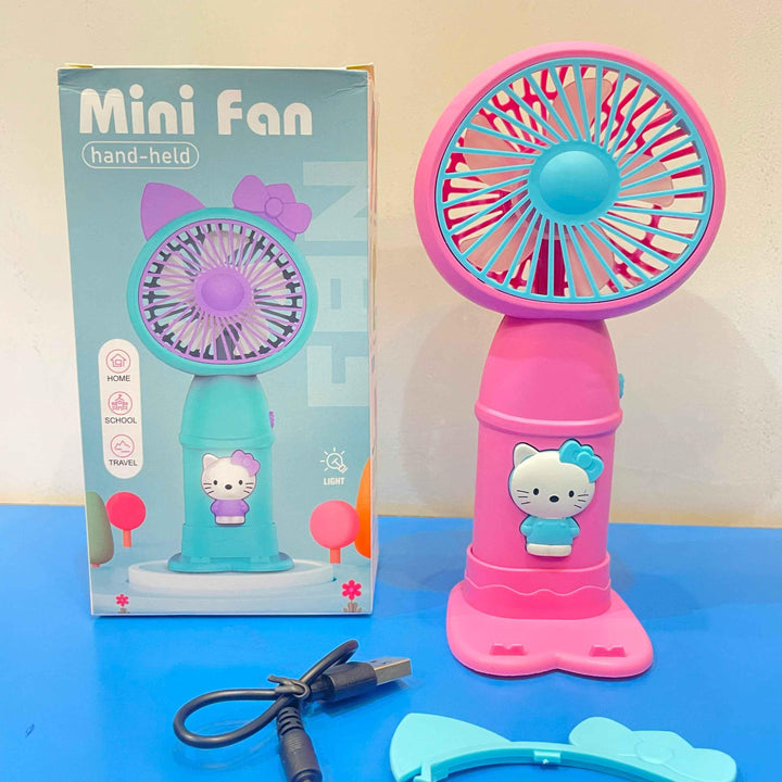 Portable Handheld Fan with light and 2 speed mode, Battery Operated Fan with base stand usb charger