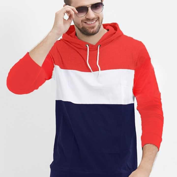 Cotton Blend Color Block Full Sleeves Hoodie T-Shirt