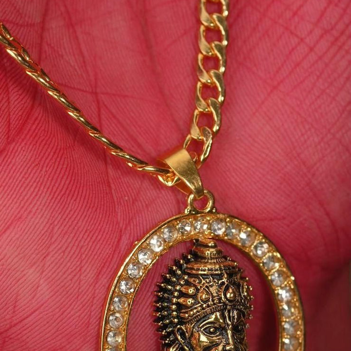 Gold-plated Hanuman Face Diamond Alloy Pendant Locket Set