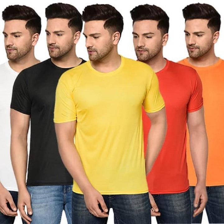 Men's Pack Of 5 Half Sleeves Round Neck T-shirt With Summer Cap Aviator Sunglass And Digital Watch Sun UV Protection Hand Gloves Combo