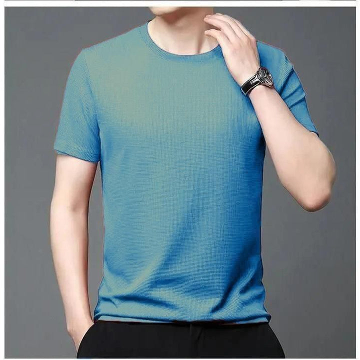 Polyester Stretchable Solid Half Sleeves Mens Round Neck T-Shirt Pack Of 4