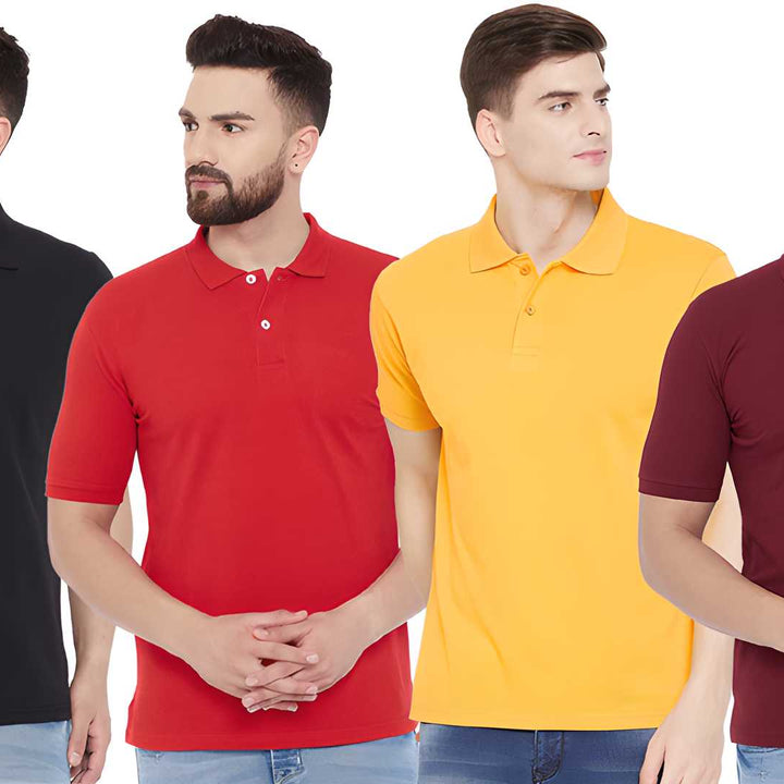 Cotton Blend Solid Half Sleeves Mens Polo T-Shirt Pack Of 4