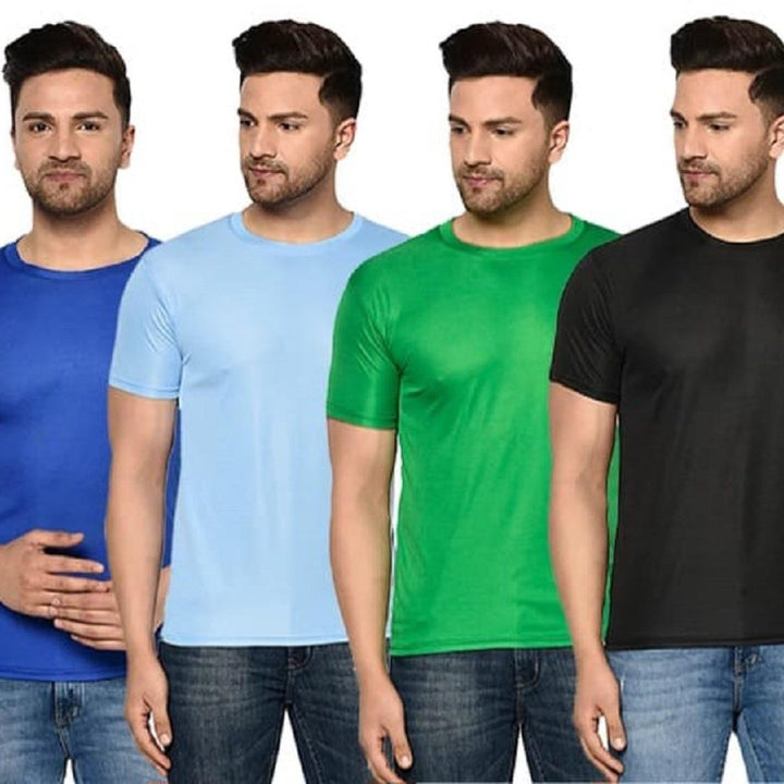 Men's Pack Of-4 Half Sleeves Round Neck T-shirt With Men's Magnetic Oval Watch Combo