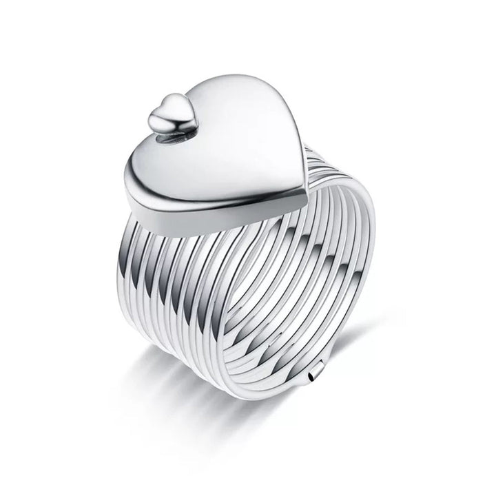 Silver 2 In 1 Retractable Heart Ring Bracelet