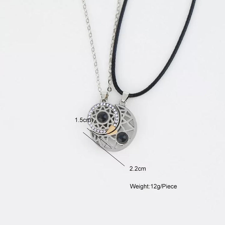 Sun and Moon Magnetic Necklace for Couples saying "I Love You" in 100 languages
