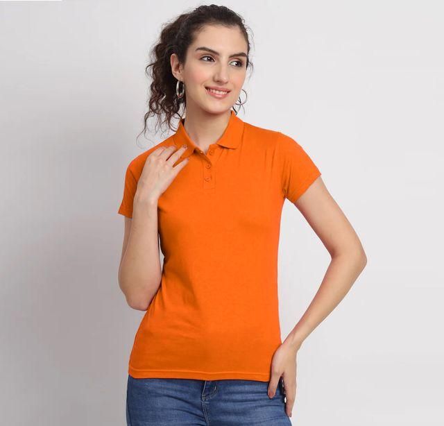 Ketex Orange Cotton Blend Polo Neck Tshirt