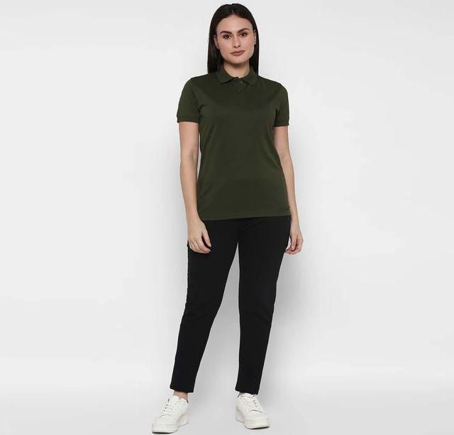 Ketex Bottle Green Cotton Blend Polo Neck Tshirt