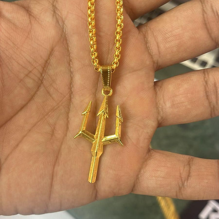 Gold Plated Trishul Pendant Chain