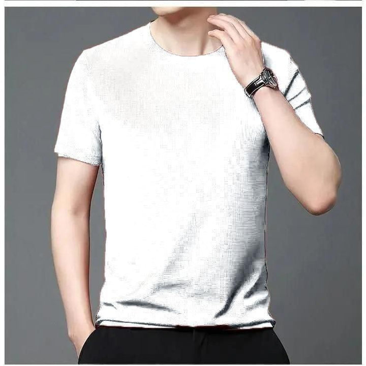 Polyester Stretchable Solid Half Sleeves Mens Round Neck T-Shirt Pack Of 4