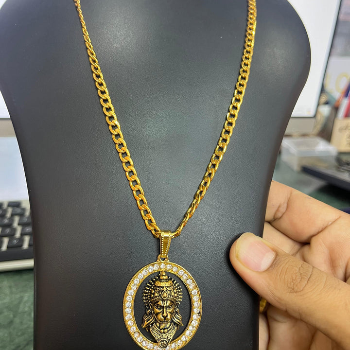 Gold-plated Hanuman Face Diamond Alloy Pendant Locket Set