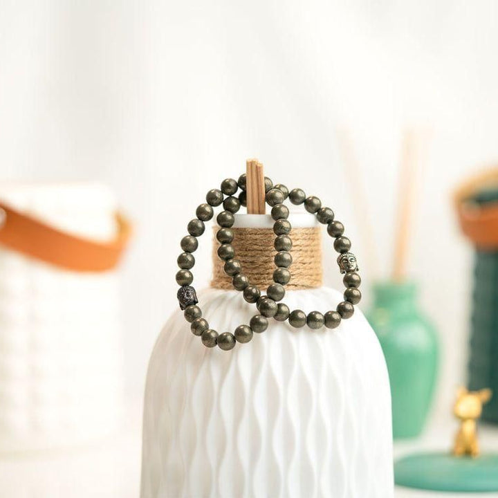 Unisex Pyrite Elastic Bracelet with Lucky Charm