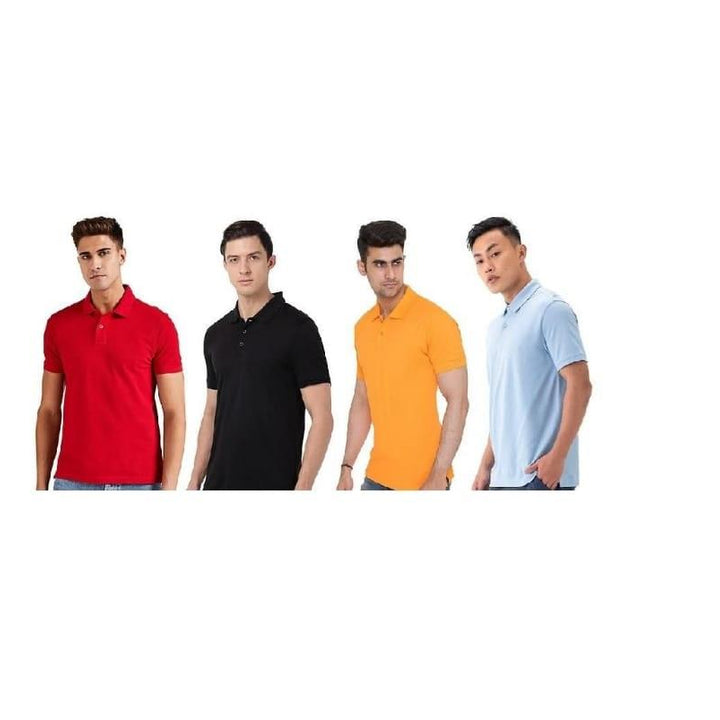 Matty Solid  Half Sleeves Polo Neck Mens T-Shirt - Pack of 4