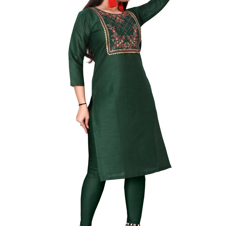 Women's Embroidery Cotton Slub Kurti