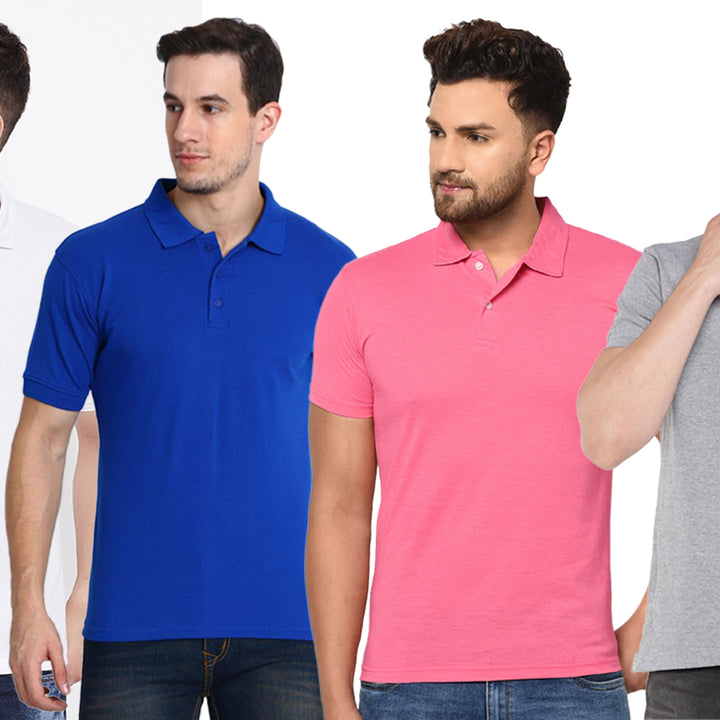 Cotton Blend Solid Half Sleeves Mens Polo Neck T-Shirt (Pack of 4)