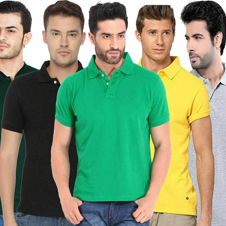 Poly Cotton Solid Half Sleeves Mens Polo T-shirt (Pack of 5)