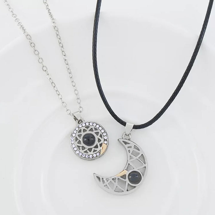 Sun and Moon Magnetic Necklace for Couples saying "I Love You" in 100 languages
