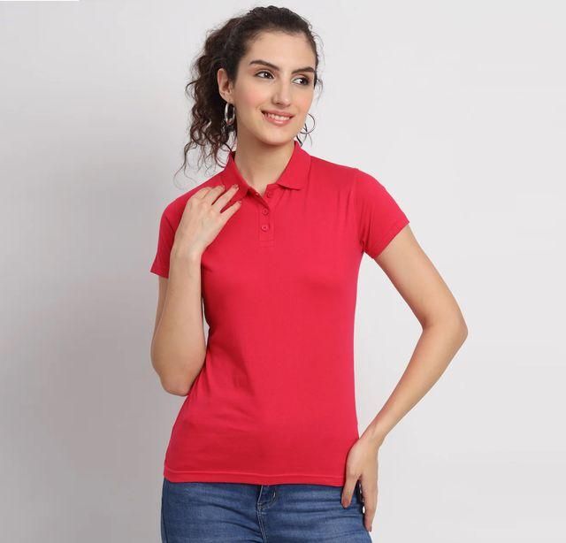 Ketex Red Cotton Blend Polo Neck Tshirt