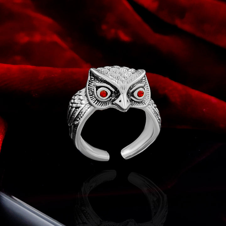 Saizen Silver Rings for Men Owl Face Ring