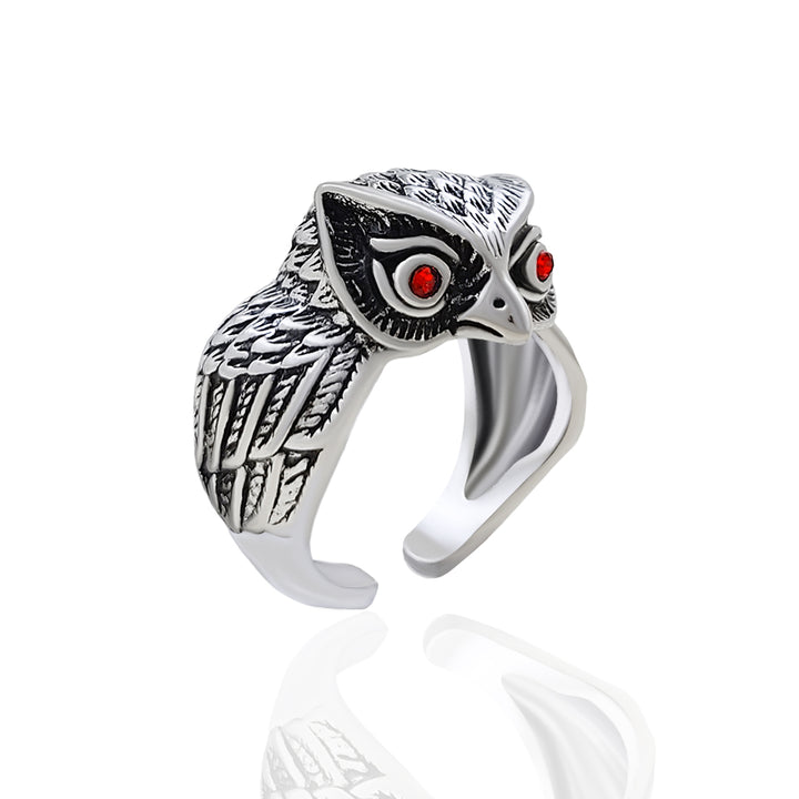 Saizen Silver Rings for Men Owl Face Ring