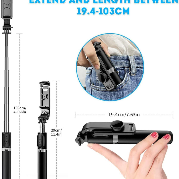 Extendable Flash 3-in-1 Selfie Stick Tripod with Bluetooth Remote