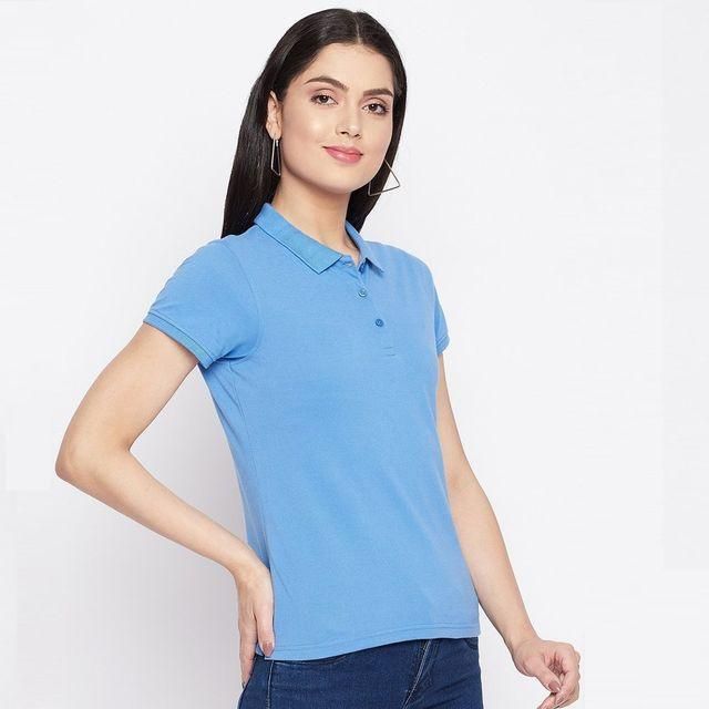 Ketex Sky Blue Cotton Blend Polo Neck Tshirt