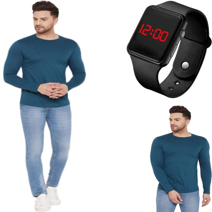 Fidato Men's Full Sleeves T-shirt With Digital Watch