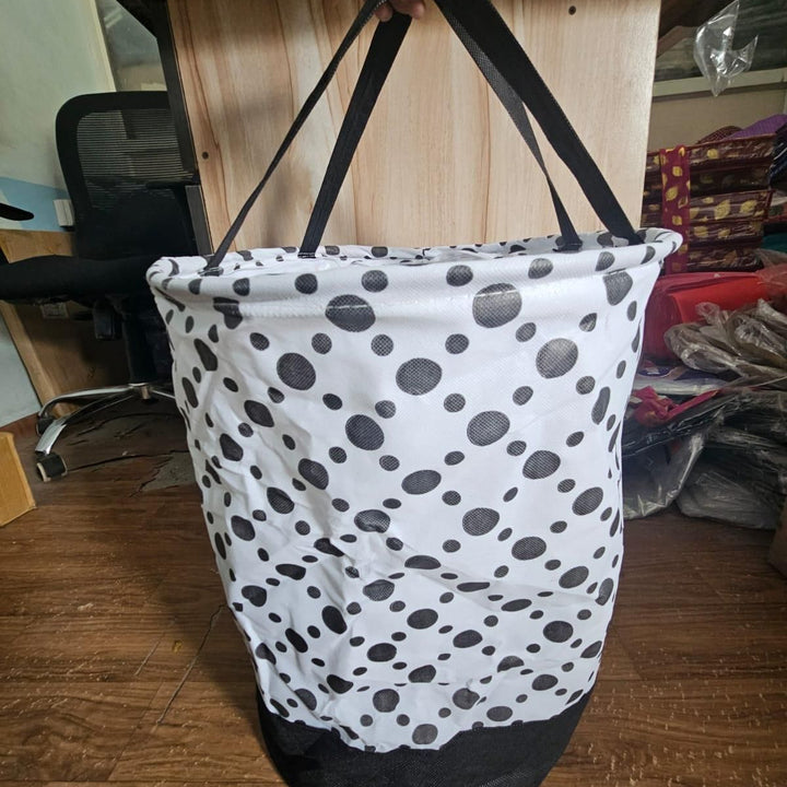 Round Canvas Black and White Polka Dot Laundry Bag 45 L