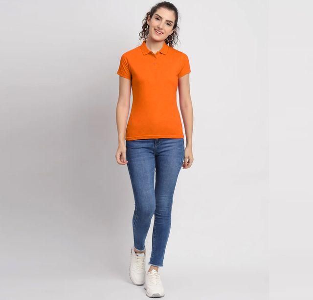 Ketex Orange Cotton Blend Polo Neck Tshirt