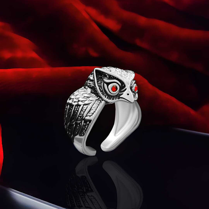 Saizen Silver Rings for Men Owl Face Ring