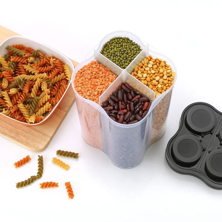 0764b Plastic Lock Food Storage 4 Section Container Jar For Grocery Fridge Container.