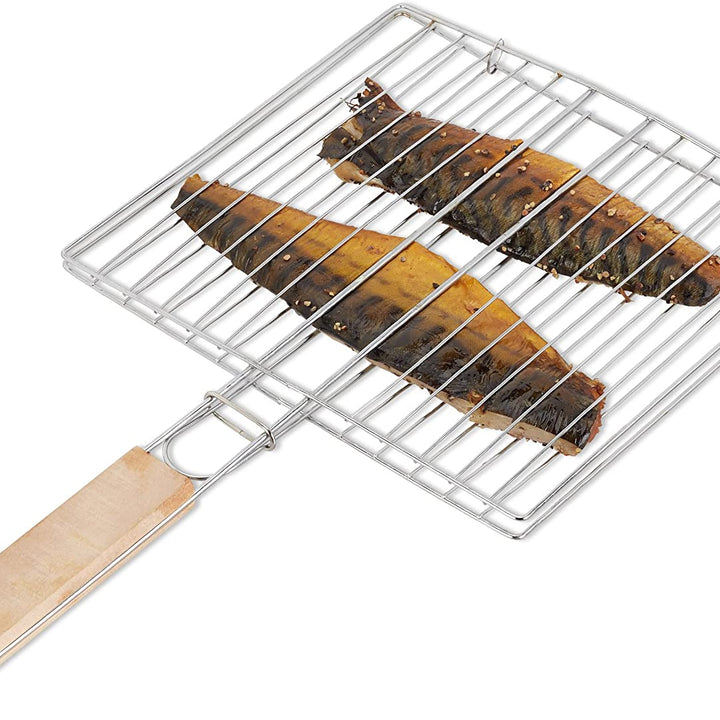 2378 Kitchen Square Roaster Papad Grill Barbecue Grill With Wooden Handle