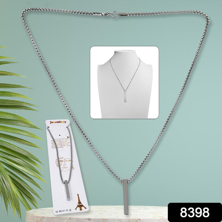 Stainless Steel Plain Stick Shape Locket With Chain (1 Pc) - Springkart 