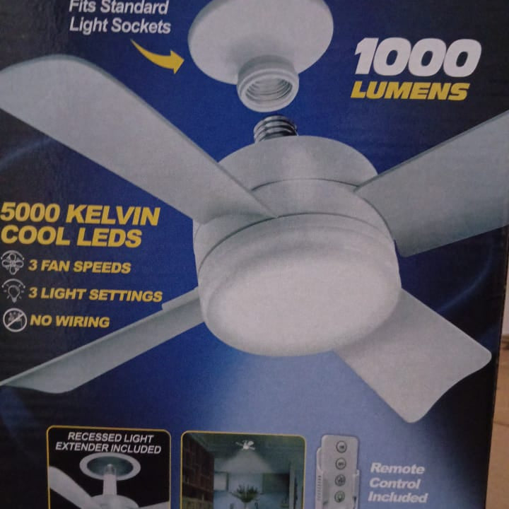 17845 Socket Fan Light Original - Cool Light Led  Ceiling Fans With Lights And Remote Control Replacement For Lightbulb - Bedroom Kitchen Living Room1000 Lumens  5000 Kelvins Cool Leds (Remote Battery Not Included)